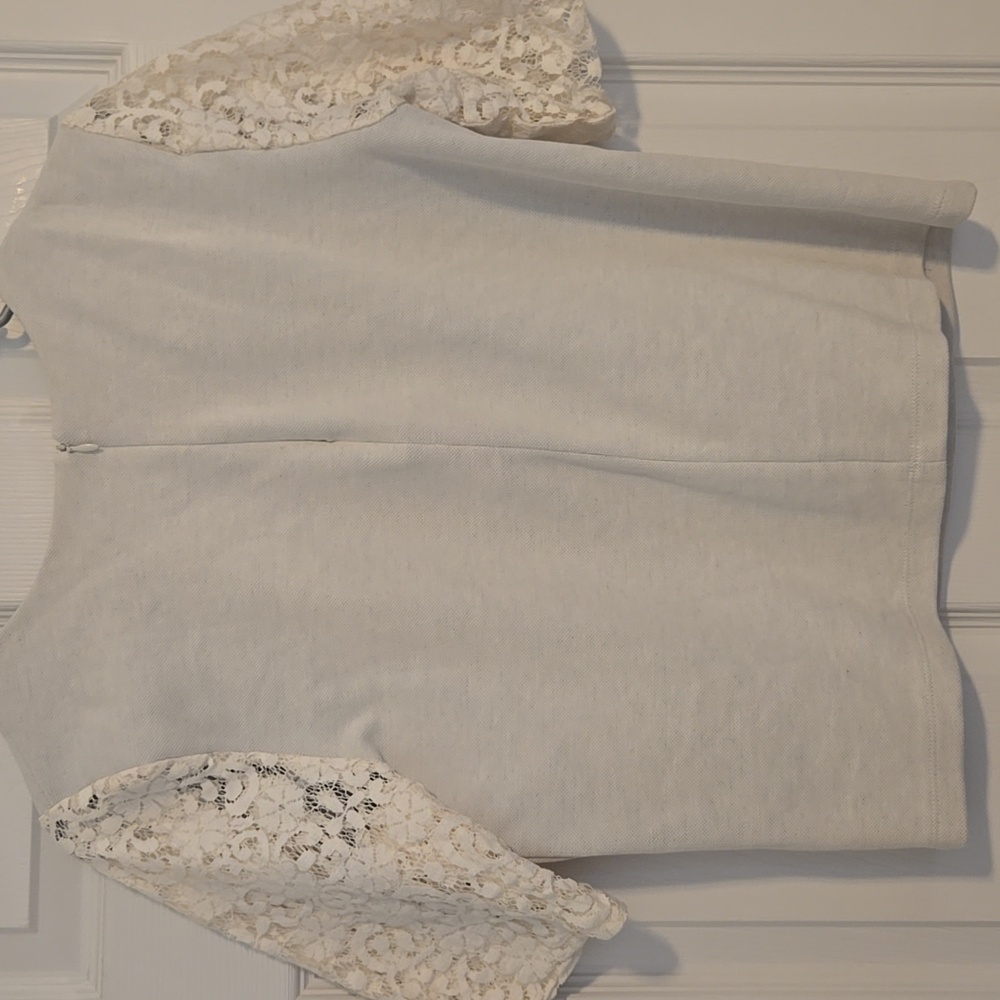 Loft Cream Lace Sleeve Top Size Small - Picture 3 of 8